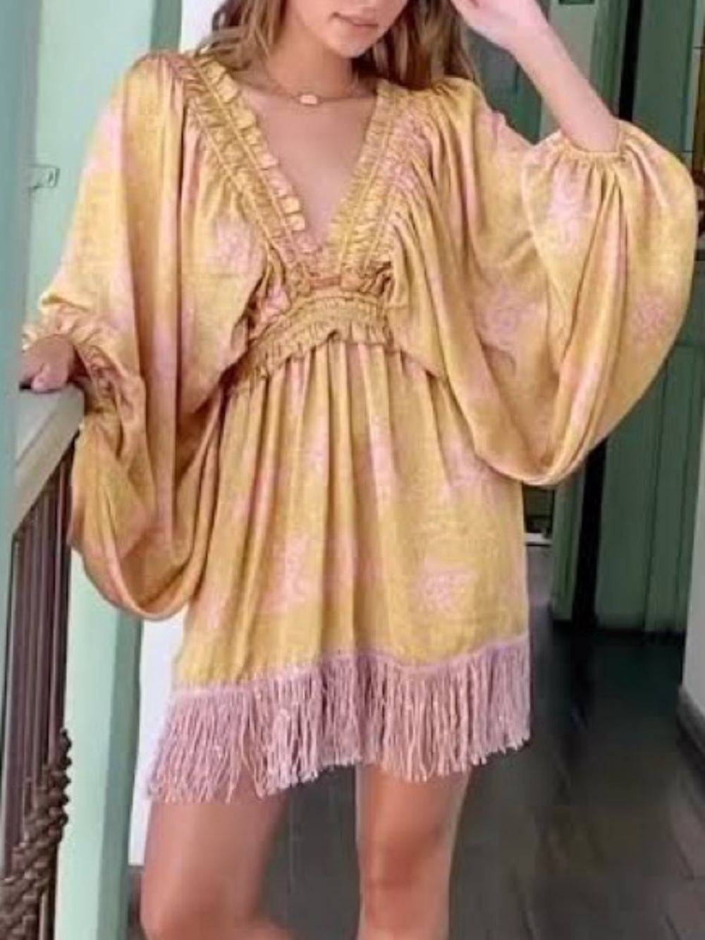 Mar a Mar Conchita Gold Boho Fringe Short Dress Size XS retail $220